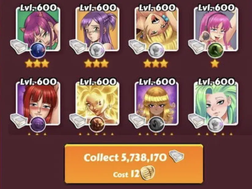 Gacha upgrade options in Harem Heroes